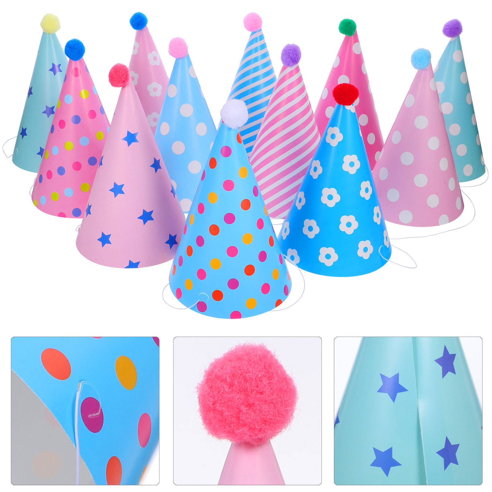 Party Hat Cone - 12Pcs Cone Birthday Hats Paper Colorful