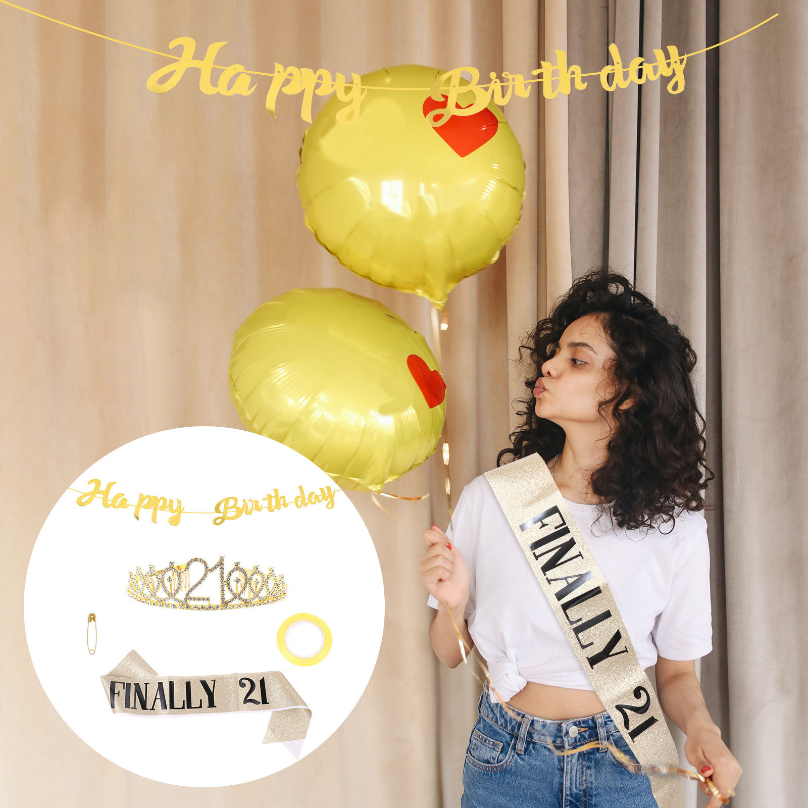 1Set Birthday Crown Sash Banne - Birthday Sash Glitter 评论和价格