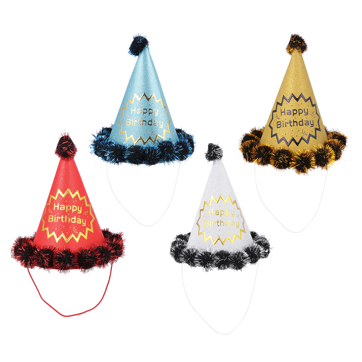 4pcs Glitter Birthday Hats Shi - Party Hat Cone 评论和价格